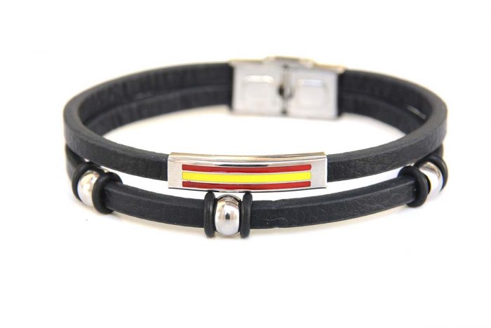 Pulsera doble de cuero con bandera de España
