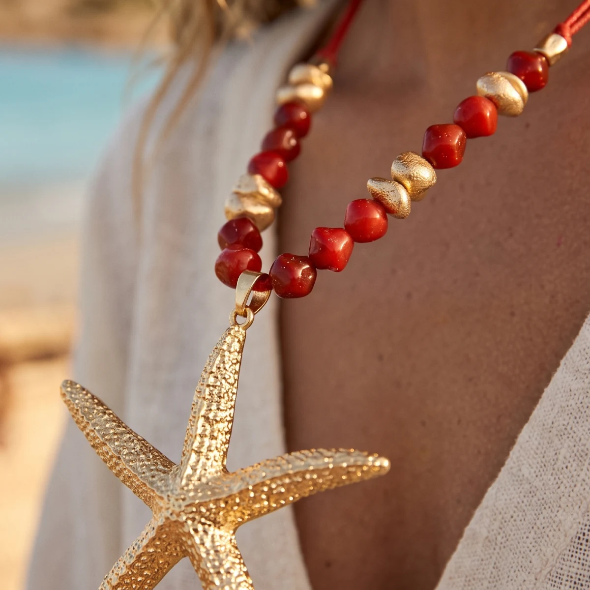 Collar Largo Rojo Con Estrella - Imagen 5