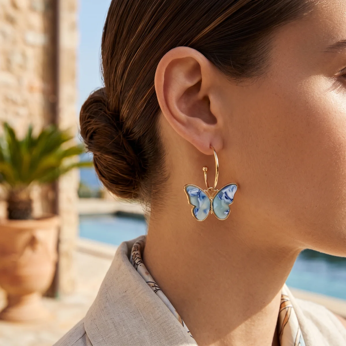 Pendientes Aro Mariposa Azul Mármol