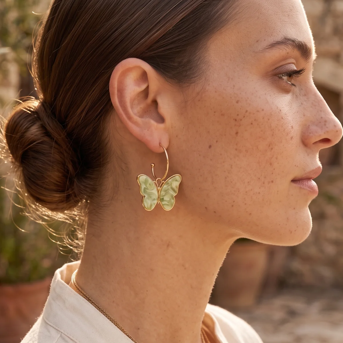 Pendientes Aro Mariposa Verde Mármol - Imagen 3