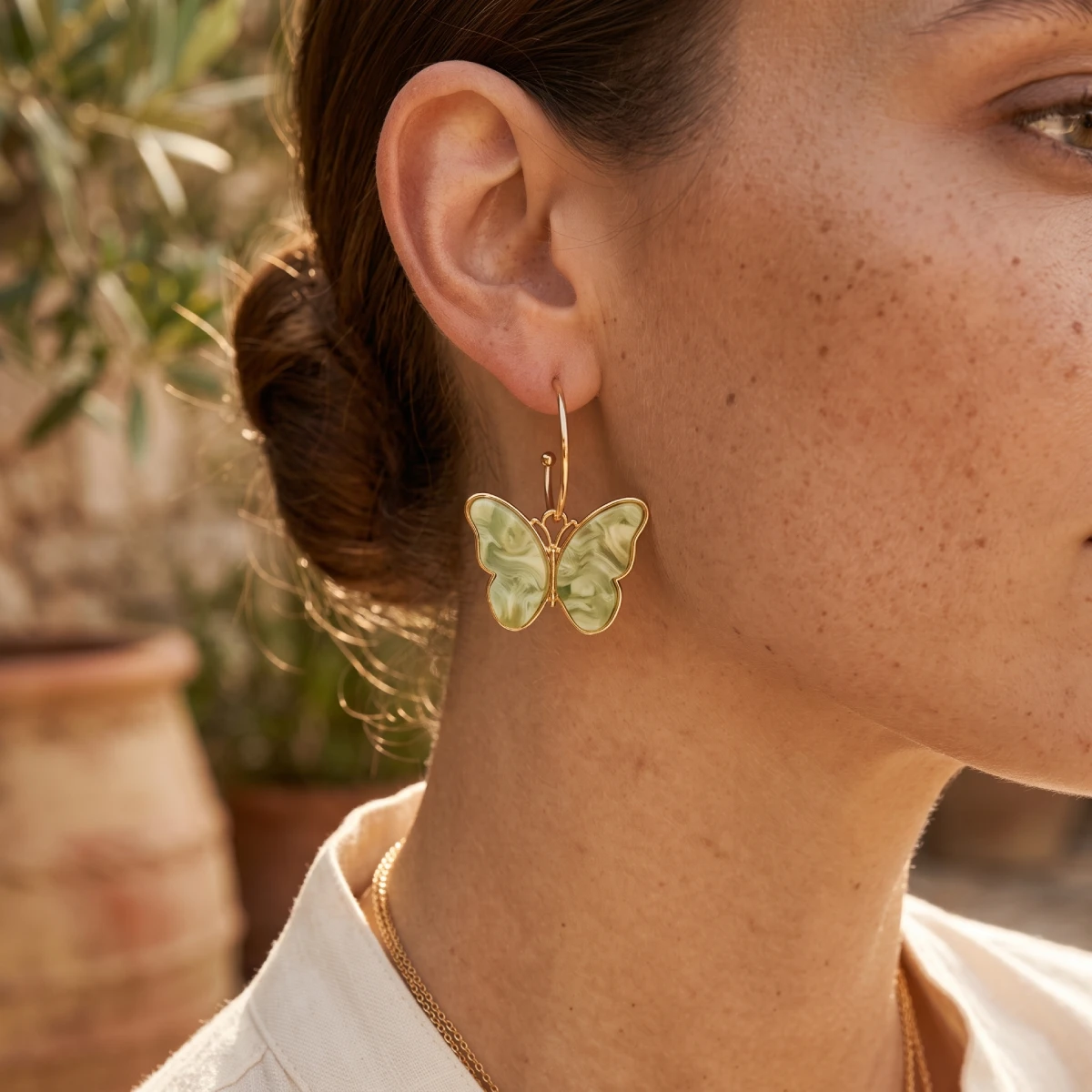 Pendientes Aro Mariposa Verde Mármol