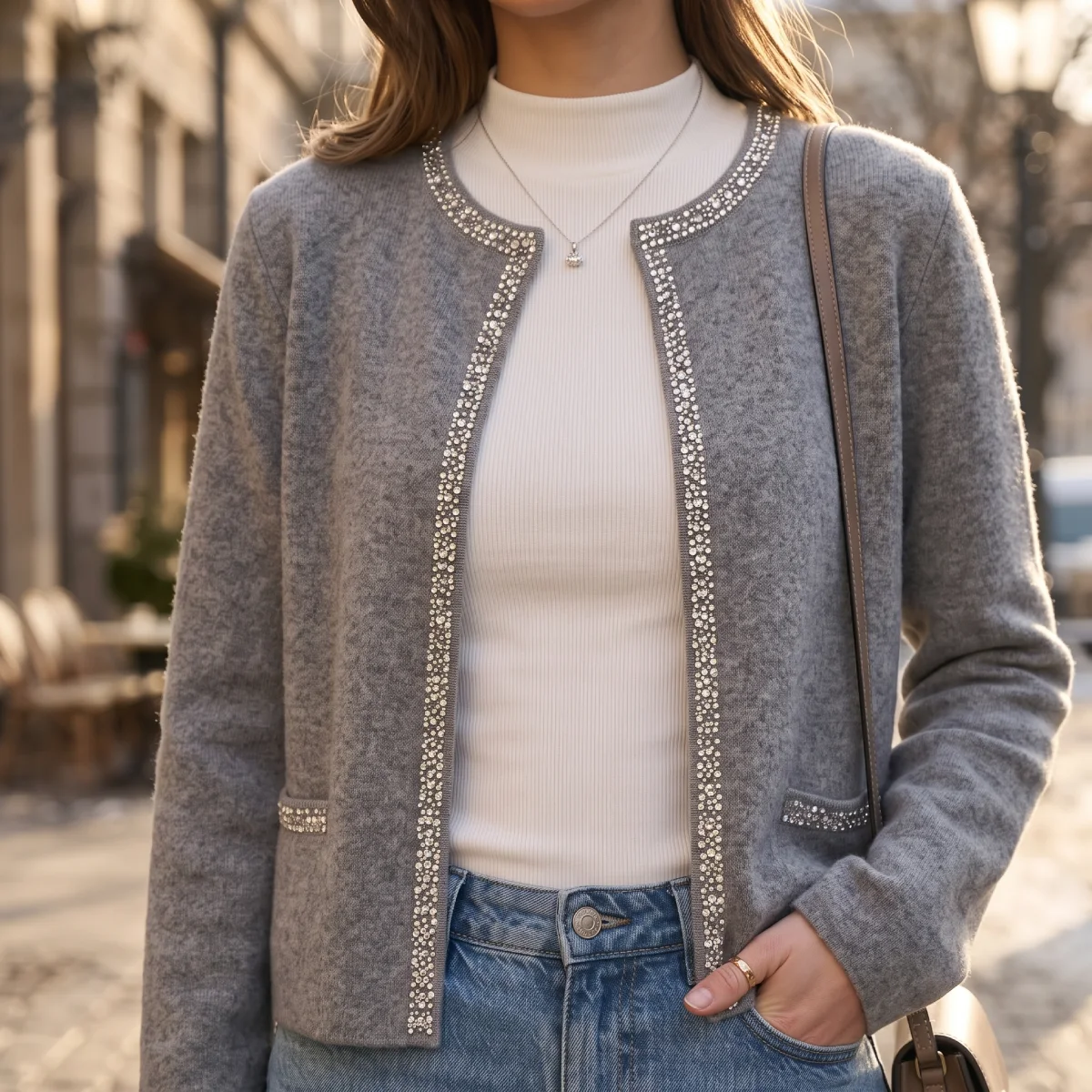 Chaqueta Gris con brillos para mujer Kloreys
